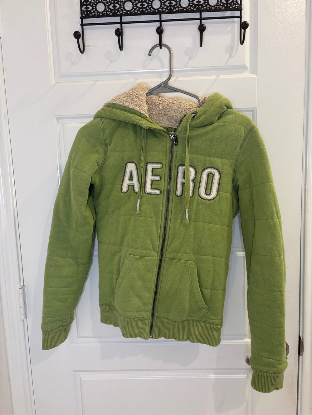 Aeropostale Green Sherpa Lined Full Zip Hoodie Jacket Size Small